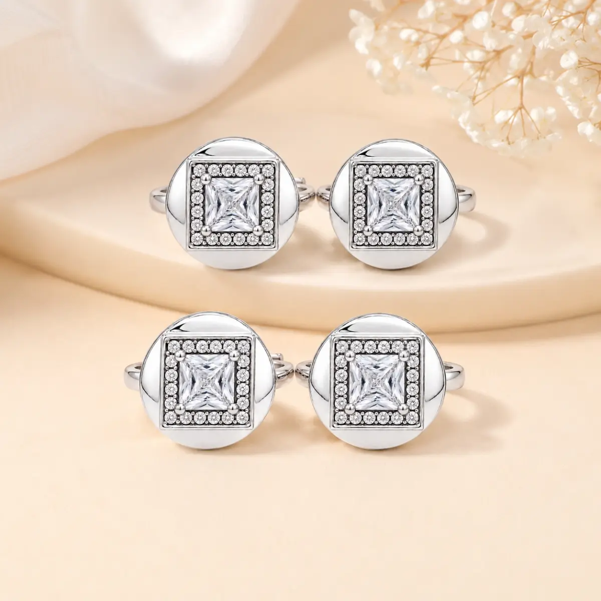925 Sterling Silver A Toe Ring Pair Of 2 Square Centre Motif With Stone Detailing For Women